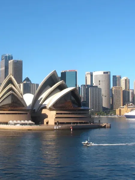 A harbour and coastline on the Australian seaboard.