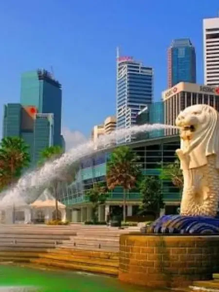 The Singapore skyline at dusk from the bay, one destination on an international programme.