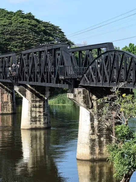 A river and forest scene on the Kwai in Thailand.