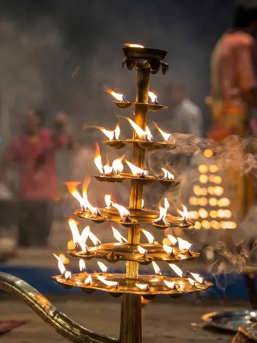 The ghats at Varanasi in the early morning.