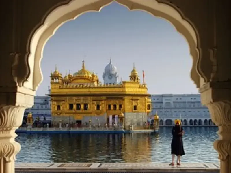 The Golden Temple and its tank at Amritsar.