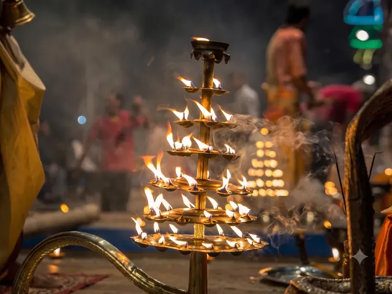 The ghats at Varanasi in the early morning.